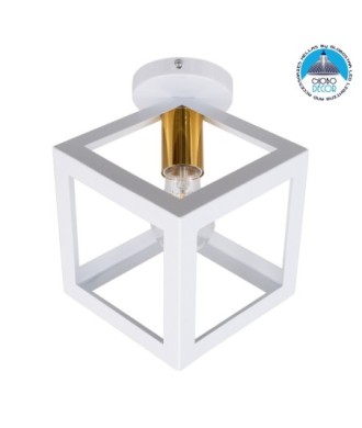 GLOBOSTAR® CUBE 00800 Μοντέρνο Φωτιστικό Οροφής με Ντουί 1 x E27 AC 220-240V IP20 - Λευκό & Χρυσό - Μ25 x Π25 x Υ25cm